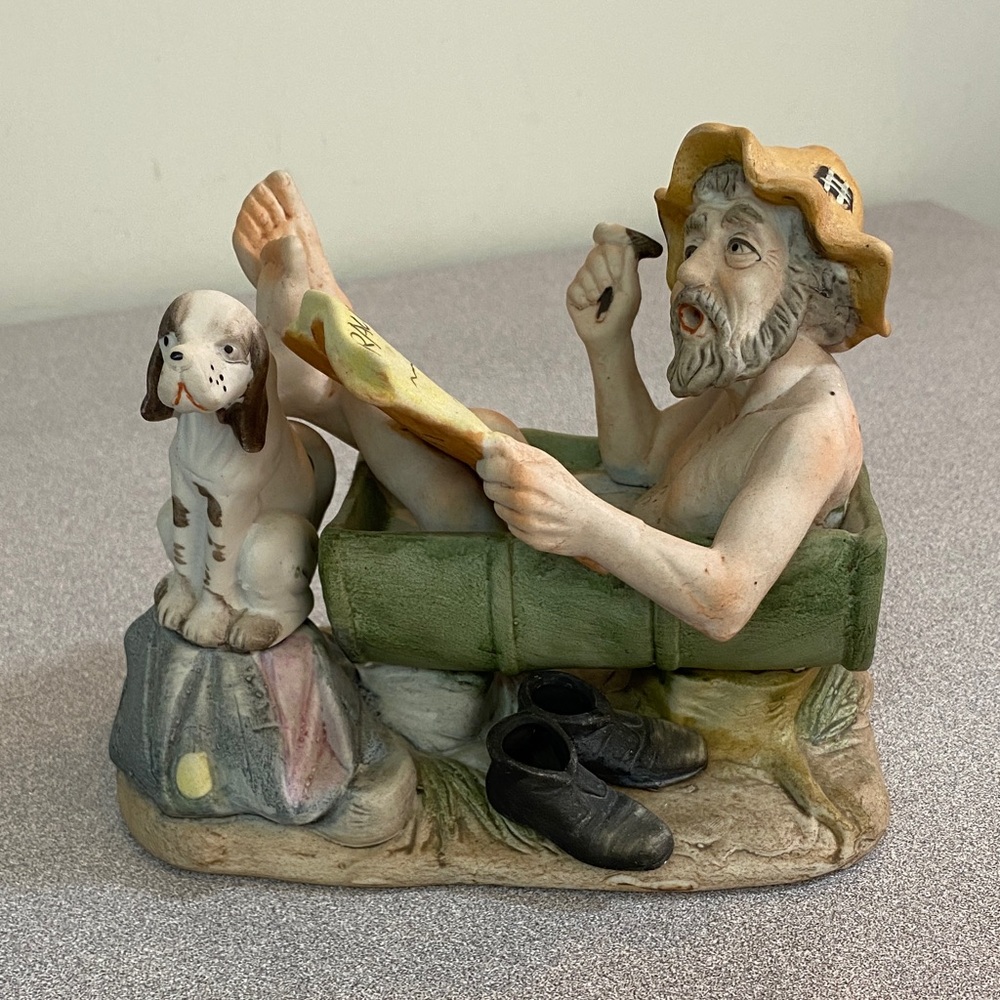 Vintage Bruno Ceramic Hand Painted Bathing Man and Dog